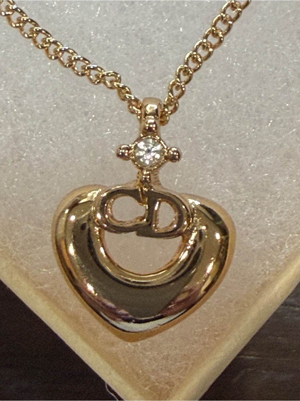 Dior Gold Heart Pendant Necklace with Crystal Accent - Picture 5 of 8
